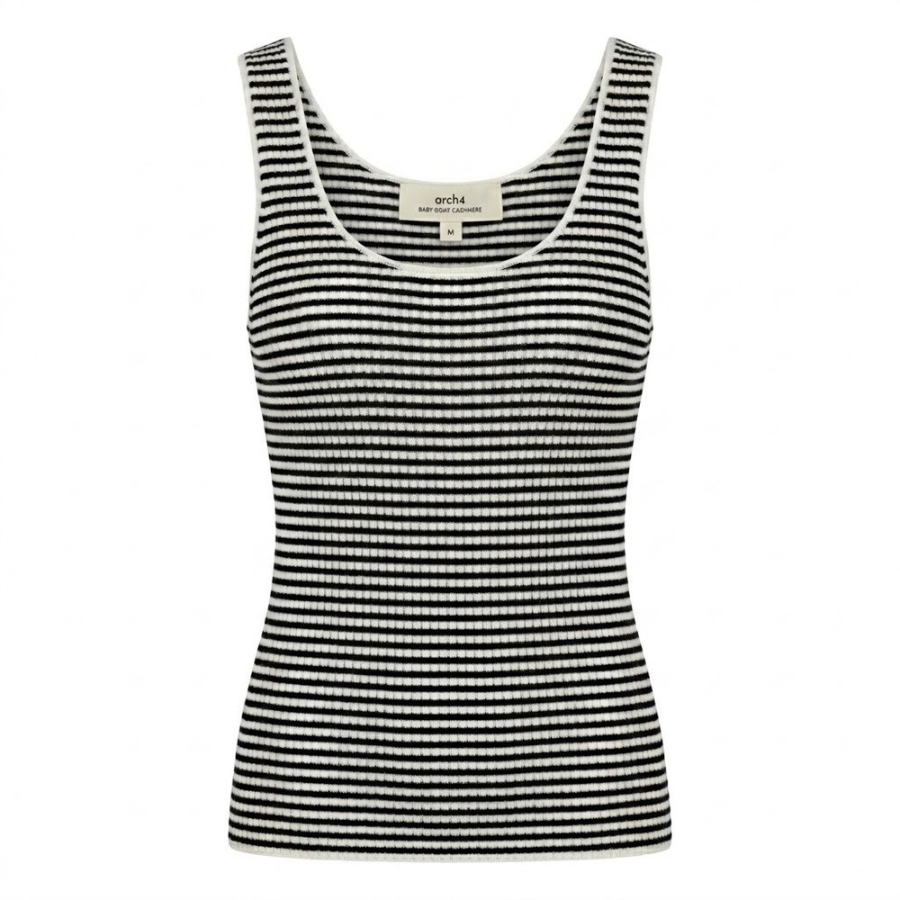 Arch4 Baby Goat Cashmere Bebbington Striped Tank Top Ivory Black Medium